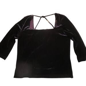 Fashion Bug Velvet Square Neck Back Strap Top Large Y2K Retro Party Chic